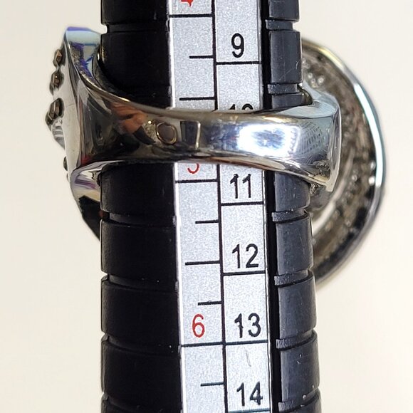 Silver Crystal Rhinestones Ring Wide Criss Cross Over Size 4.75 - Picture 5 of 12